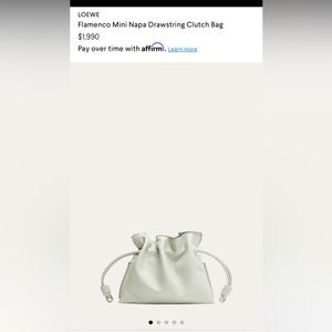 Loewe mini flamenco leather clutch in light green. Like new. Retail $1,990